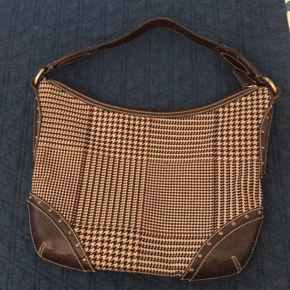 Ralph Lauren leather and plaid shoulder bag.
